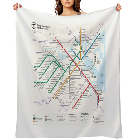 Boston Area Transport System Map Quick-dry Throw Blanket