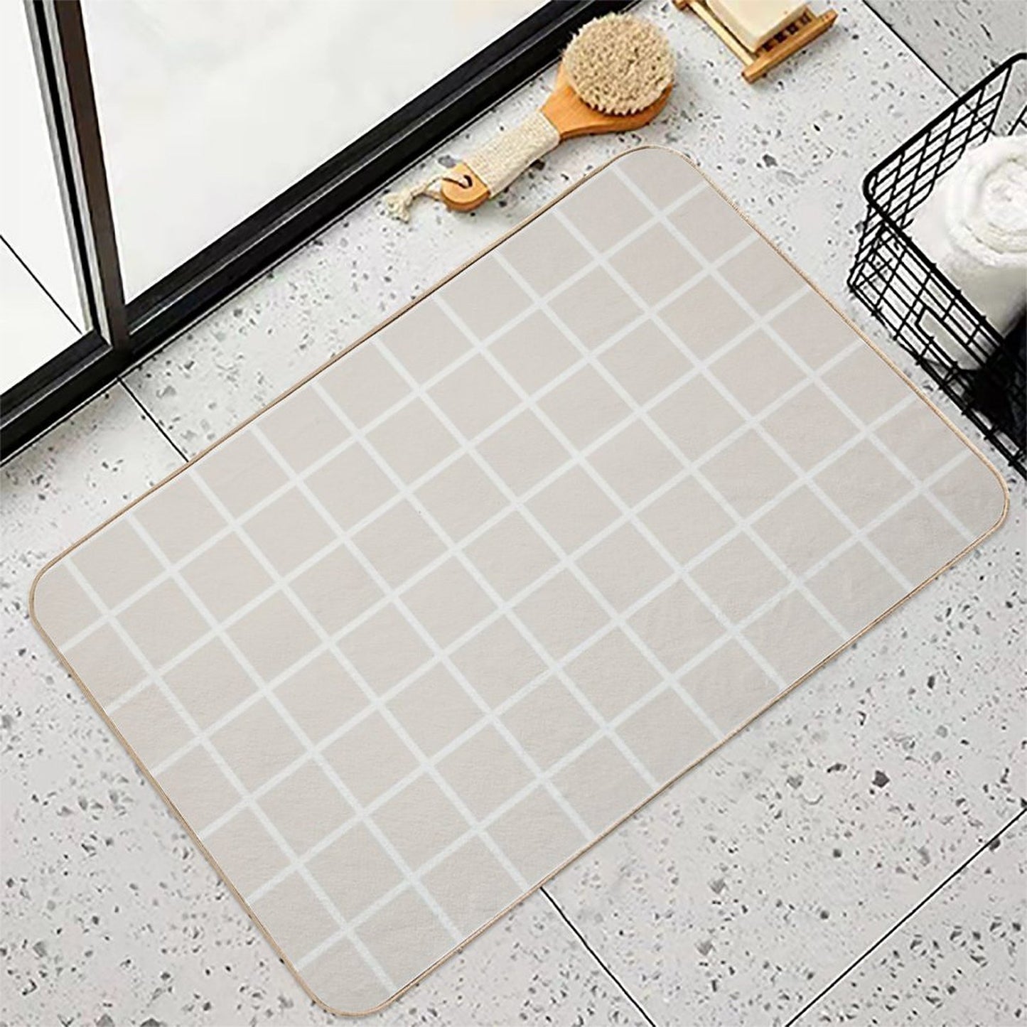 Beige Cararra Check Pattern 2  Repositionable Bath Mat