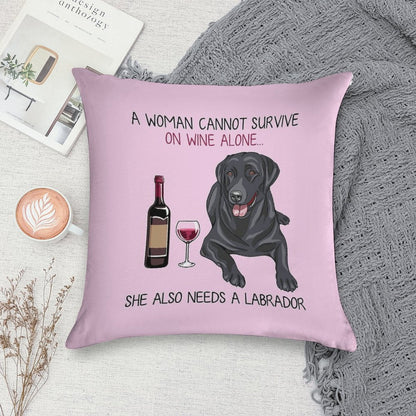 Labrador And Wine Funny Dog Soft Gift Ready Throw Pillow