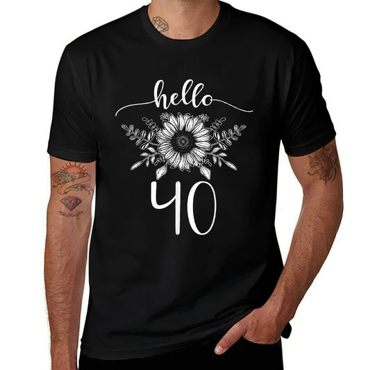 Hello 40 Birthday Floral Sunflower 40th Birthday Family  Summer-ready Fabric T-Shirt