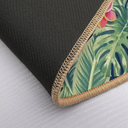 Tropical Banana Monstera Palm Leaves & Flowers  Non-Slip Bath Mat
