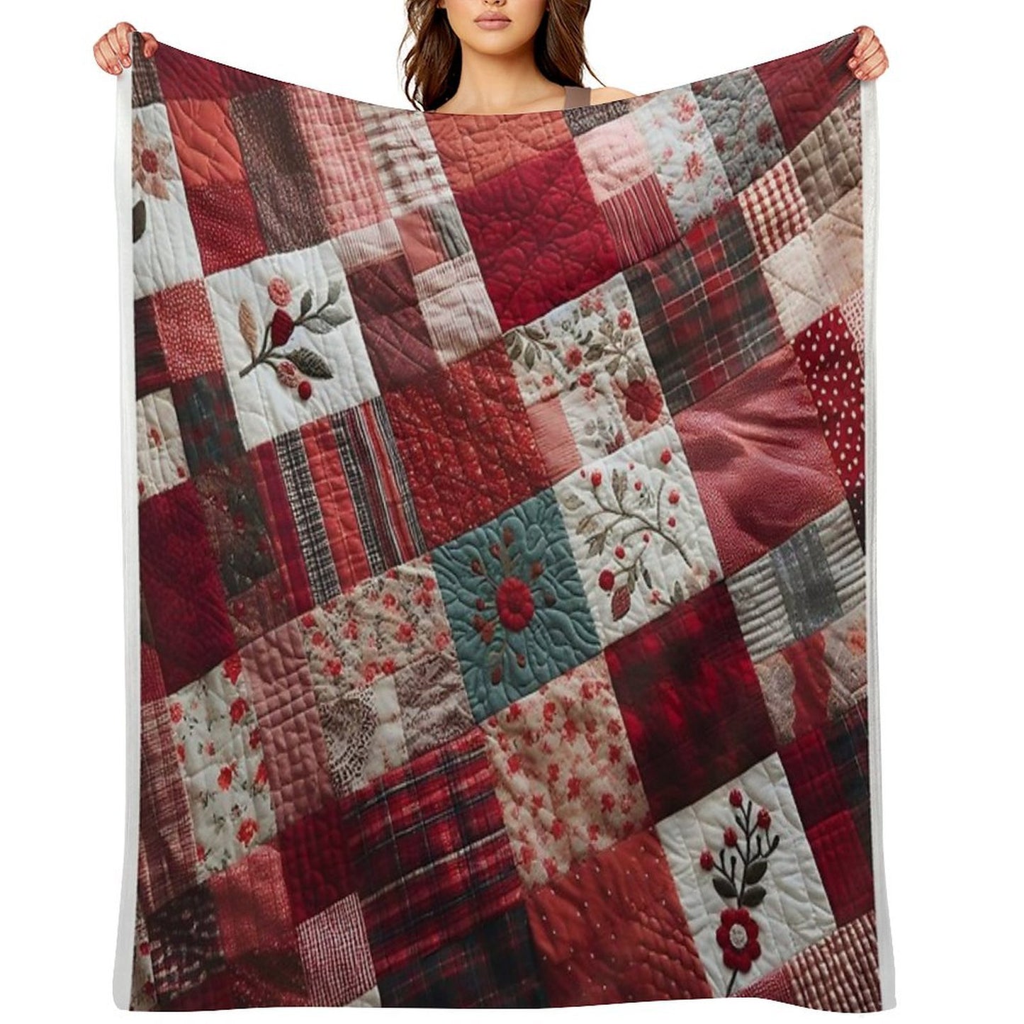 Radiant Red Patchwork Pattern Lightweight Throw Blanket