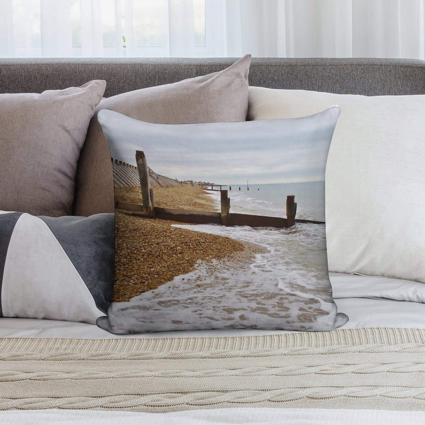 Hayling Island Beach Groynes Soft Ultra-Soft Texture Throw Pillow