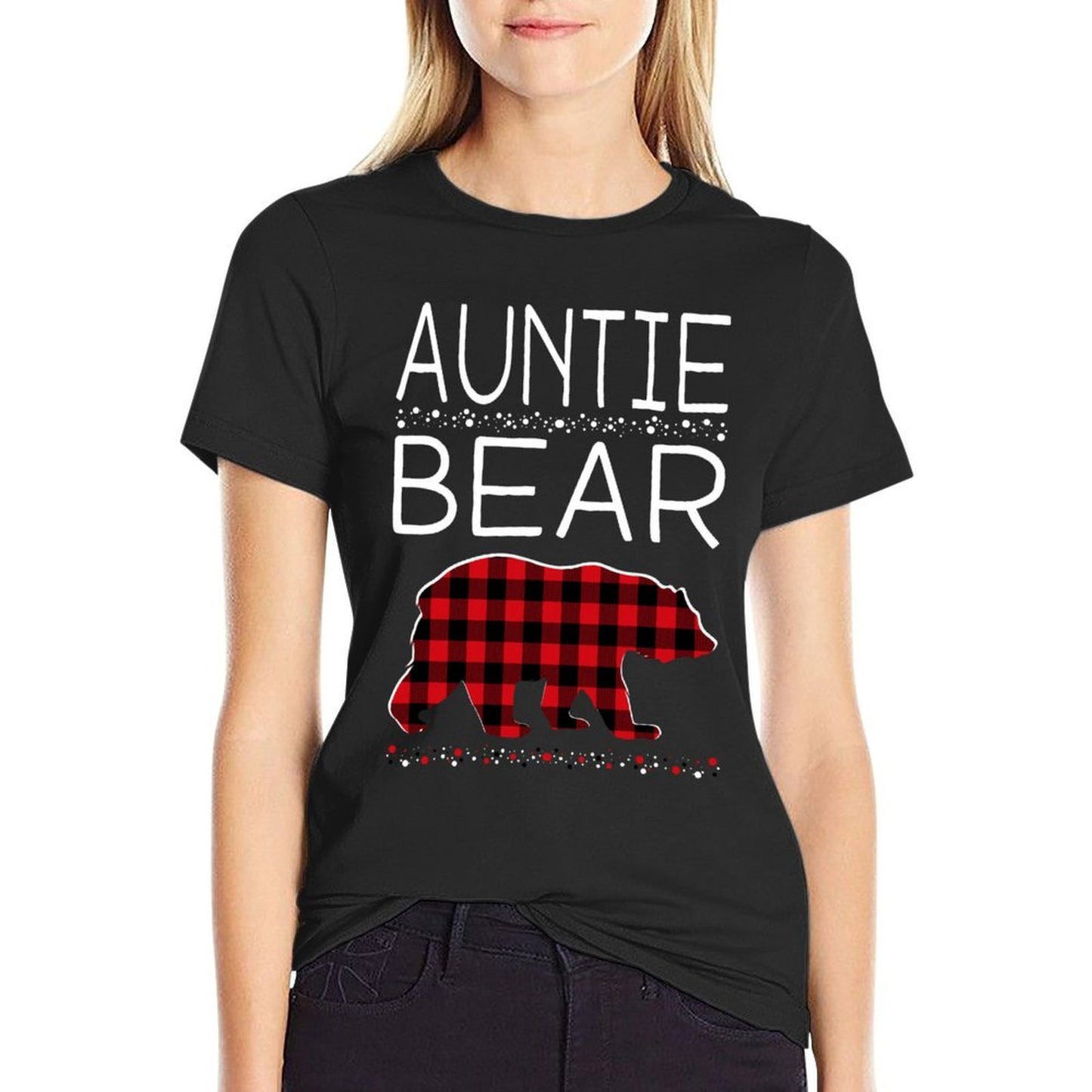 Auntie Bear Christmas Pajamas Matching Family Plaid Women  Lightweight T-Shirt