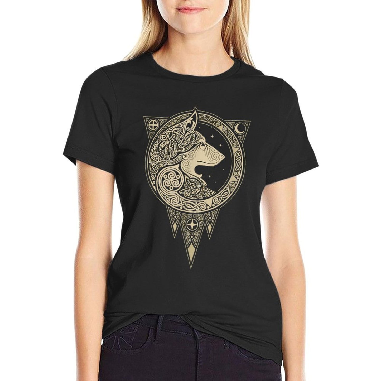 Celtic Mythology Fenrir Wolf Runes  Trendy Pattern T-Shirt
