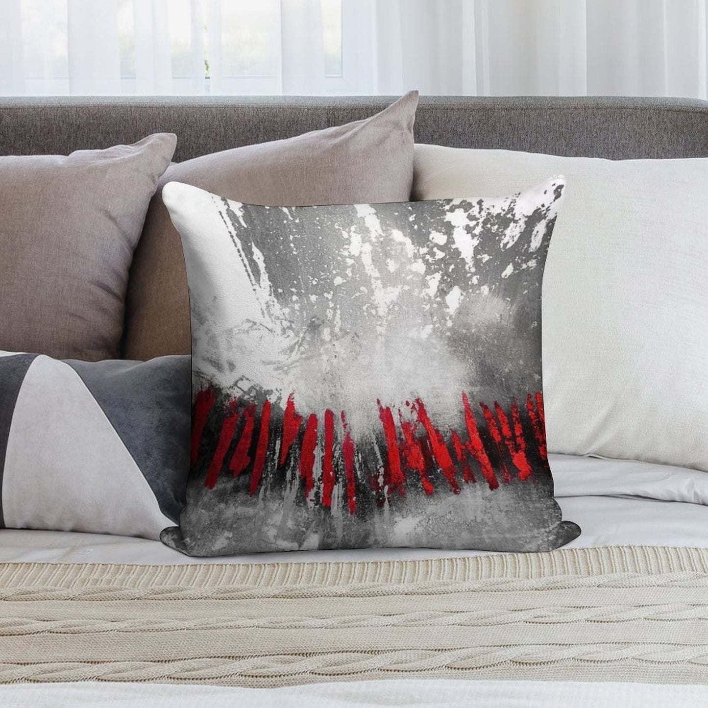 Red Gray Abstract Soft Easy Maintenance Throw Pillow