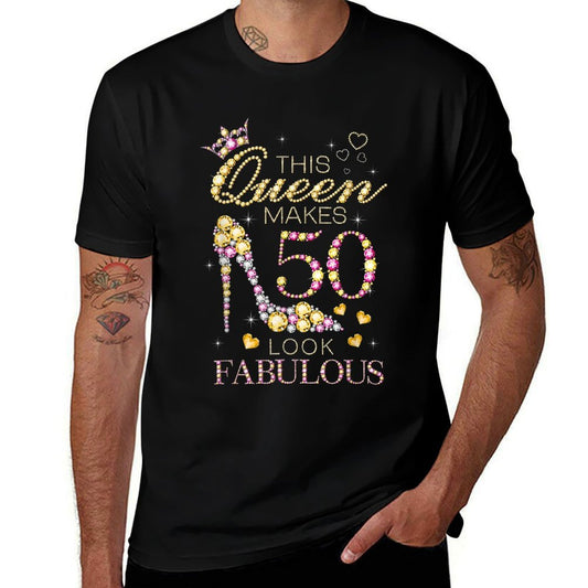 This Queen Makes 50 Look Fabulous 50th Birthday Queen B-day  Ribbed Collar T-Shirt