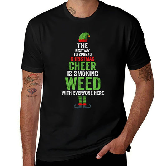 Weed Christmas Men Apparel Funny Marijuana Pot Leaf Cannabis  Polyester Blend T-Shirt