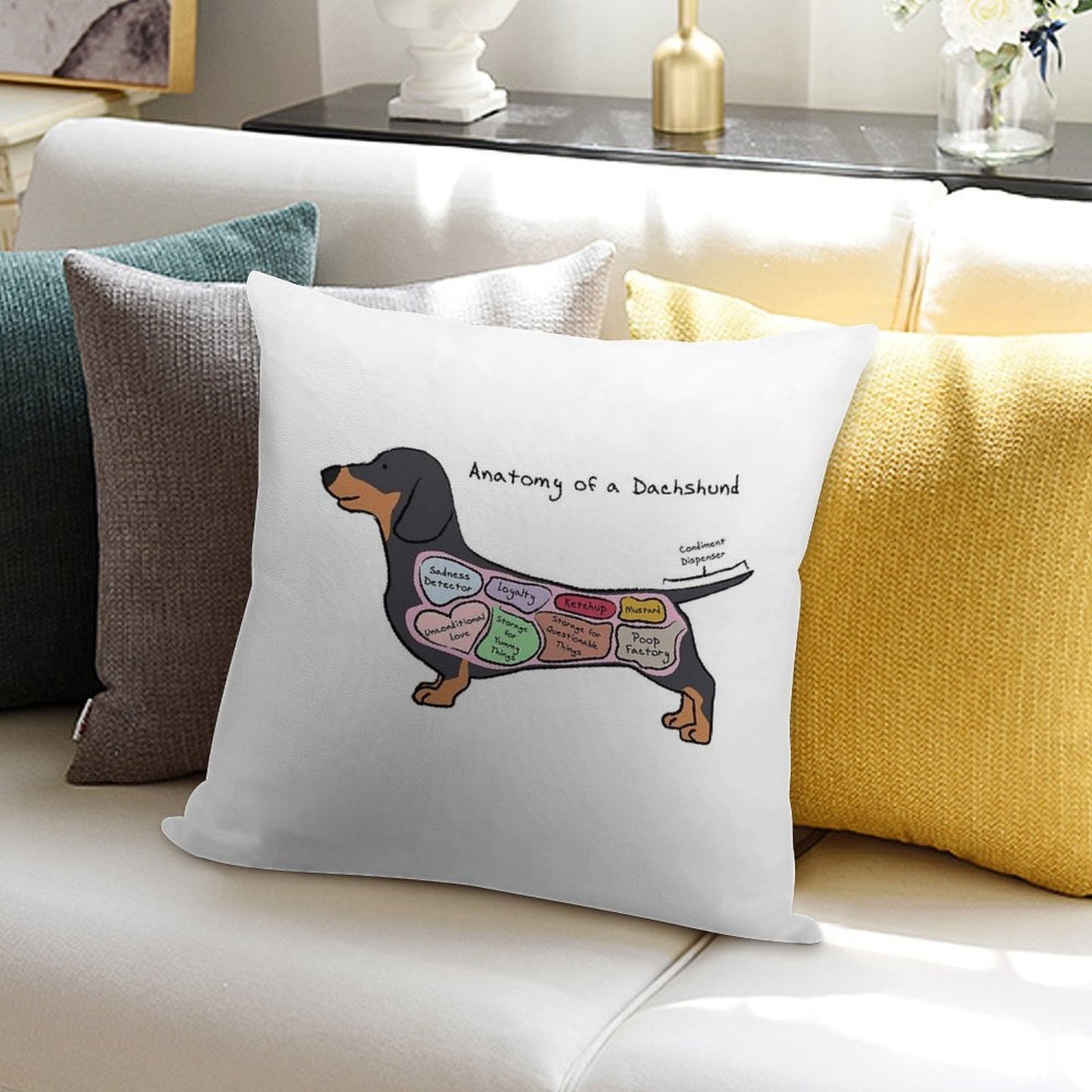 Anatomy of A Dachshund Soft Fade-Resistant Throw Pillow