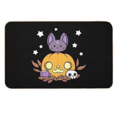 Pumpkin Cats Son  Black  Nikury  Easy To Clean Bath Mat