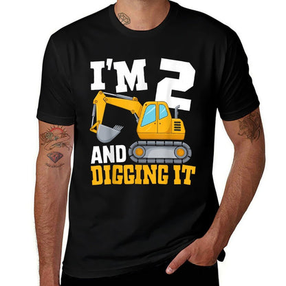 Excavator Construction I'm Two 2nd Years Old Birthday Boy  Cotton T-Shirt