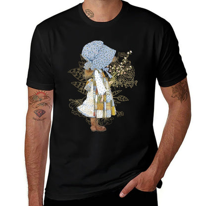 Holly Hobbie County Girl Holding Flowers Sweet Vintage  Heathered Texture T-Shirt