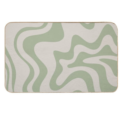 Liquid Swirl Contemporary Abstract Pattern in Sage Green And Beige  Odorless Bath Mat