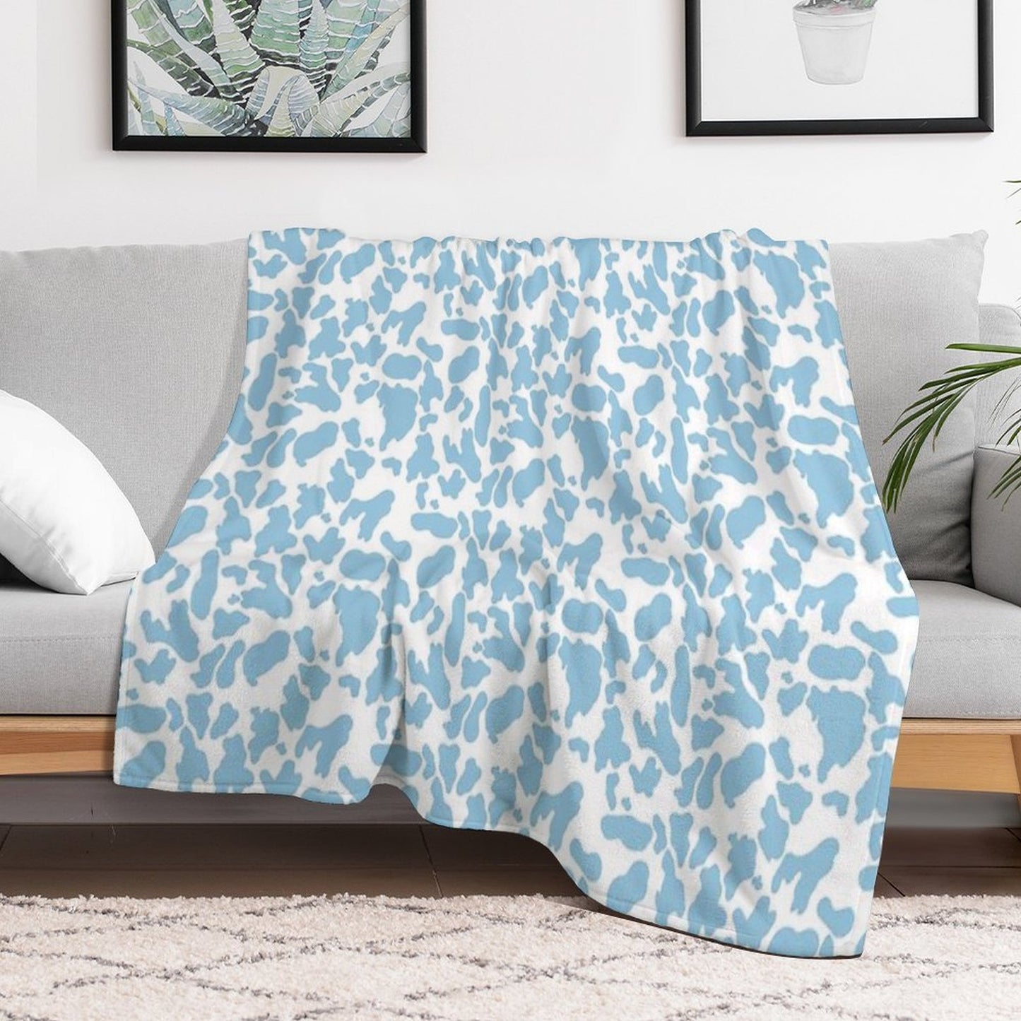 Blue Cow Print Comfort Throw Blanket