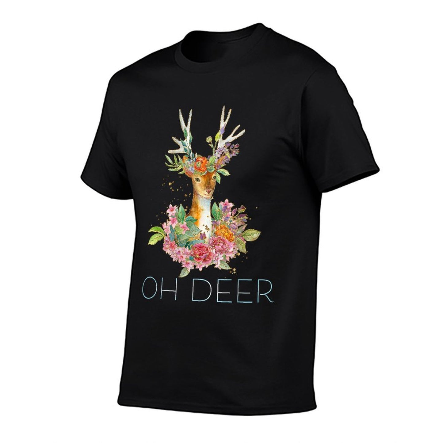 OH DEER - Cute Colorful Boho Floral Deer  Fade-proof Color T-Shirt