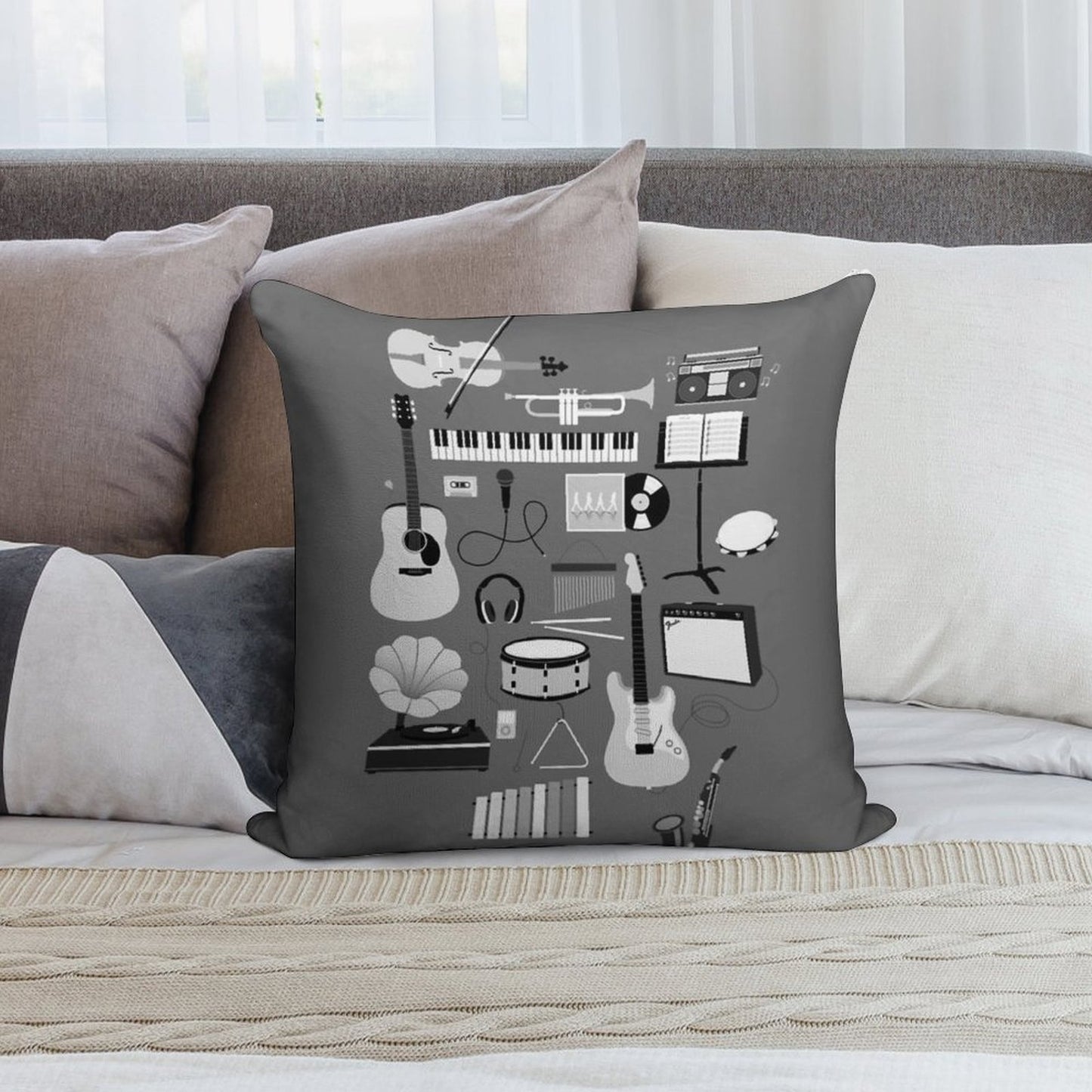 Music Things Soft Reinforced Edging Throw Pillow