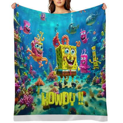 Ai SpongeBob Ocean Scene Sustainable Throw Blanket