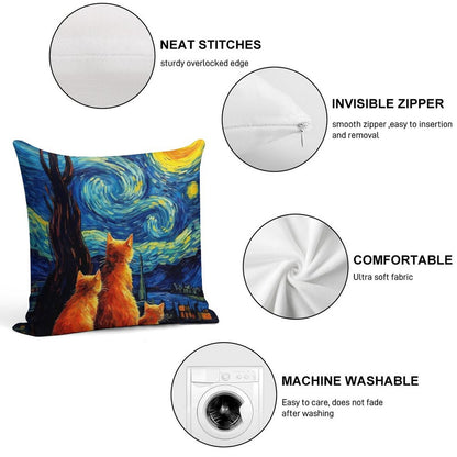 Cat Van Gogh Soft Anti-Pilling Throw Pillow