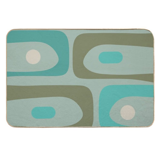 Retro Piquet Mid Mod Abstract Minimalist Pattern in Vintage Turquoise, Olive, And Ecru  Anti-Trip Bath Mat
