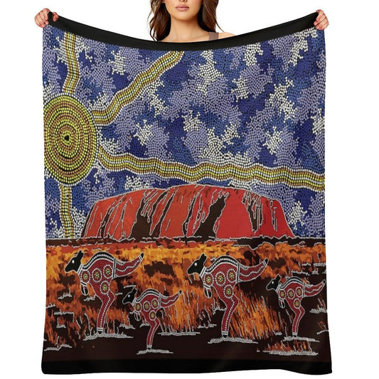 Authentic Aboriginal Art - Uluru Sky All-season Throw Blanket