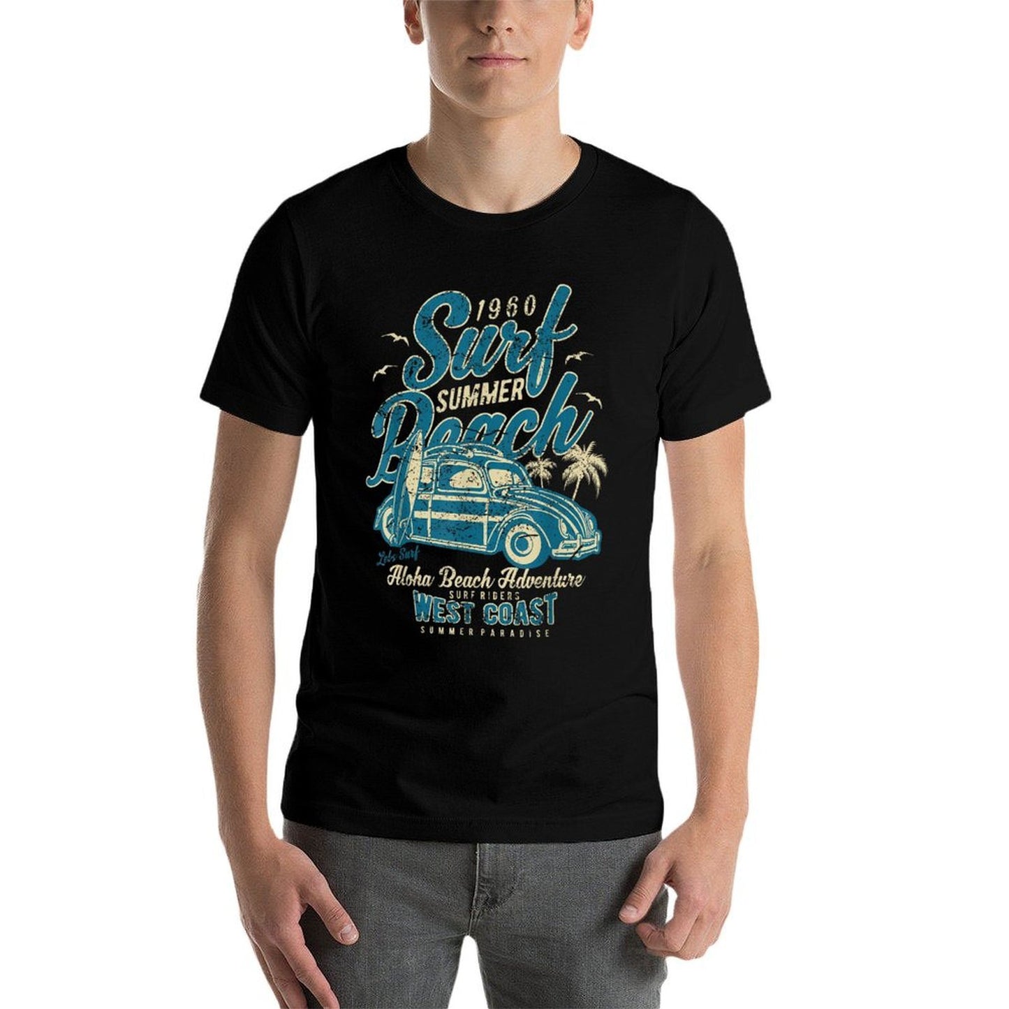 Surf Beach Summer Retro Vintage Distressed  Lightweight T-Shirt