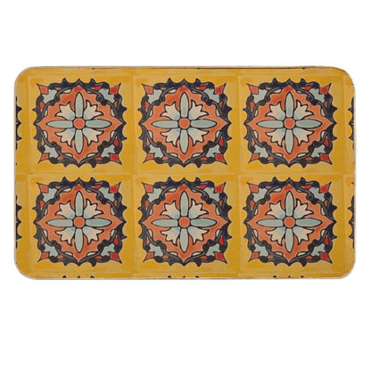 Ocher Flower Retro Mexican Tile Boho Chic Mosaic  Repositionable Bath Mat