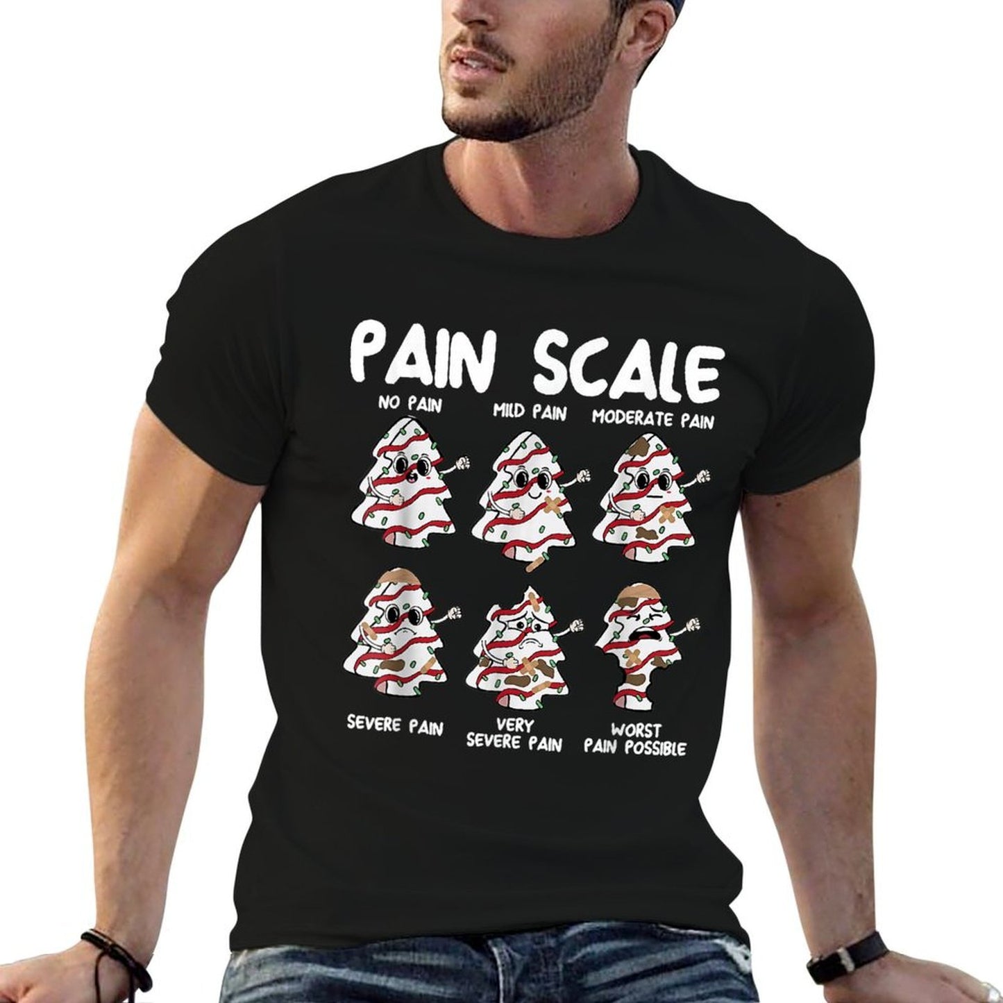 Funny Pain Scale Christmas Nurse Xmas Tree Cakes Pajamas  Versatile T-Shirt