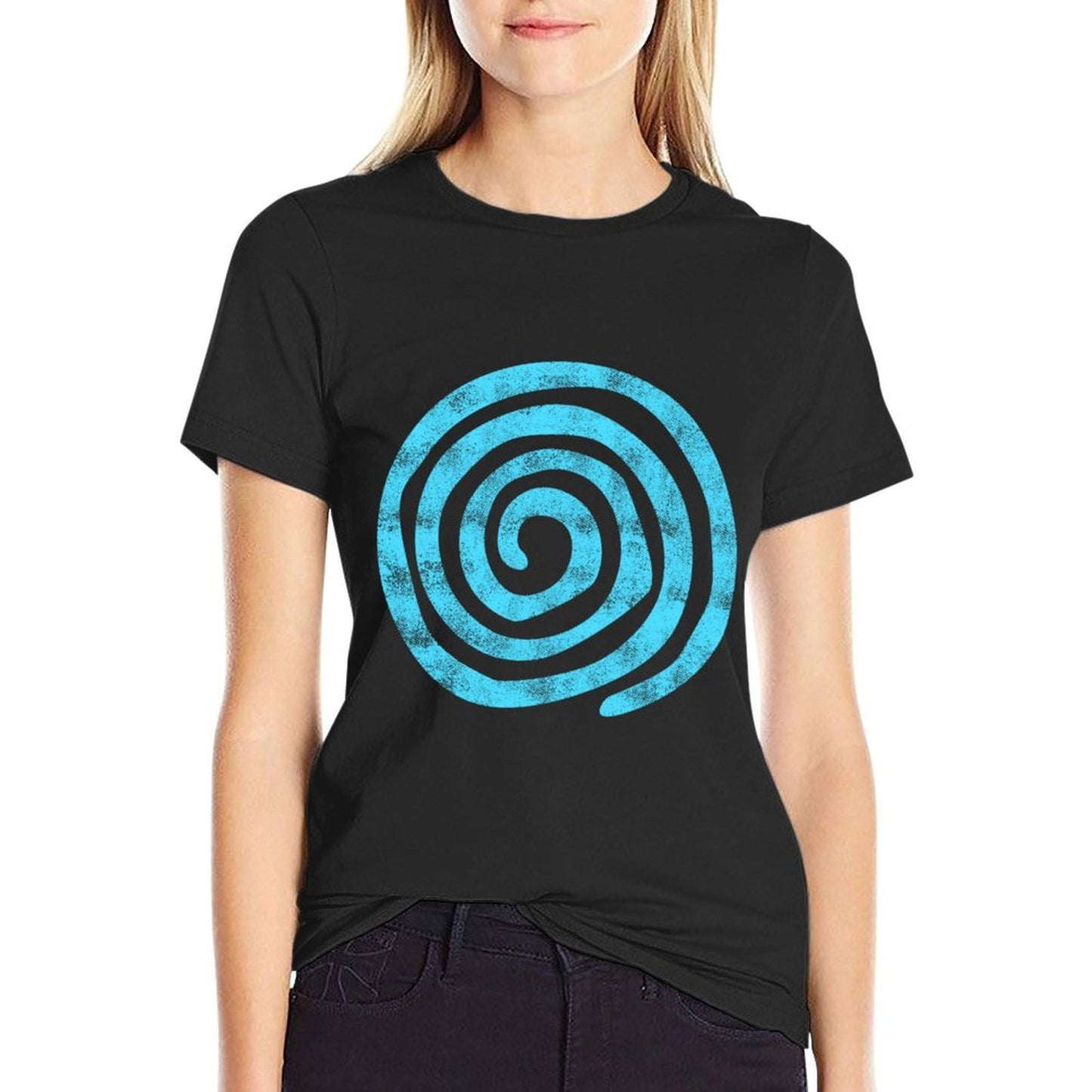 Distressed Abstract Blue Spiral Swirl Pattern  Breathable T-Shirt
