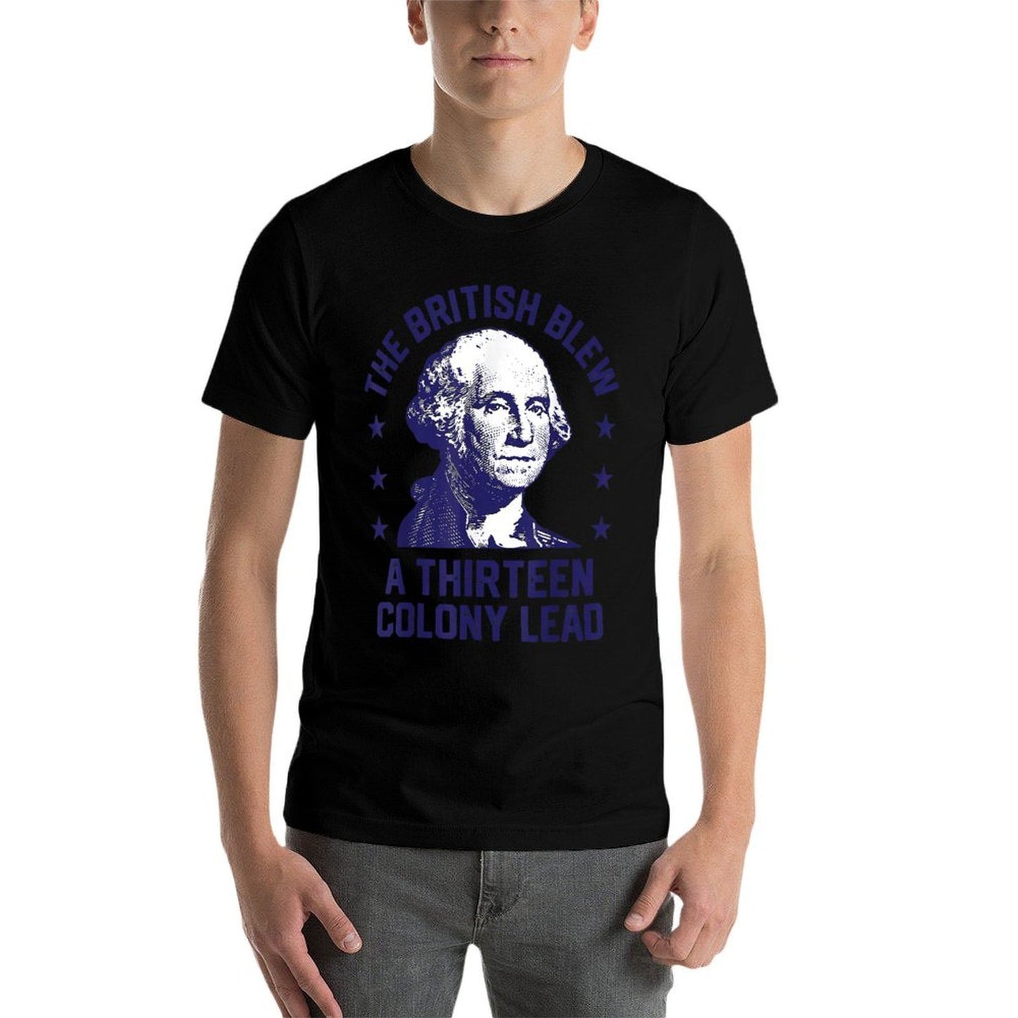 The British Blew A 13 Colony Lead Retro US George Washington  Ribbed Collar T-Shirt