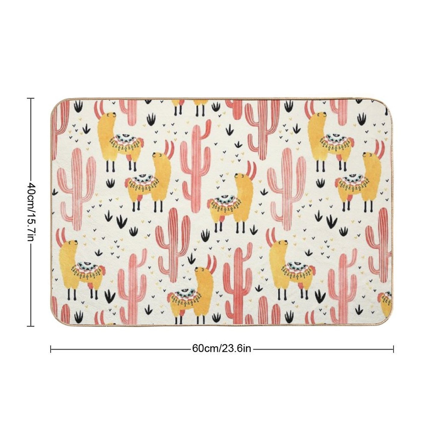 Yellow Llamas Red Cacti  Eco-Friendly Bath Mat