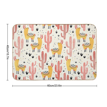 Yellow Llamas Red Cacti  Eco-Friendly Bath Mat