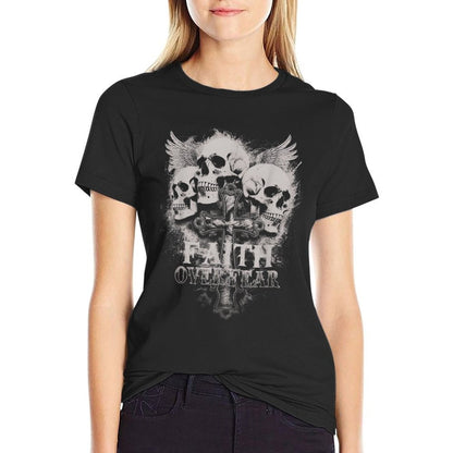 Faith Over Fear Emo Gothic Skull Men’s Christian  Slim-fit Cut T-Shirt