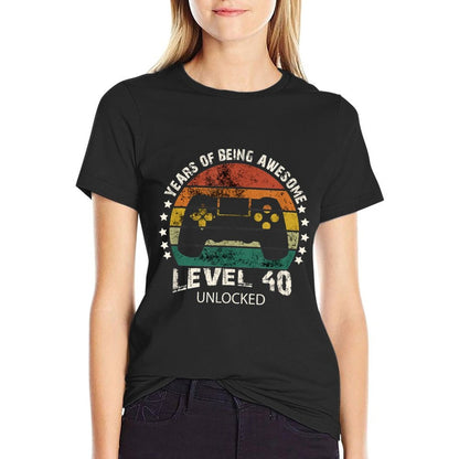 Best Level 40 Unlocked Awesome 40th Birthday Gift Men Women  High-quality Stitching T-Shirt