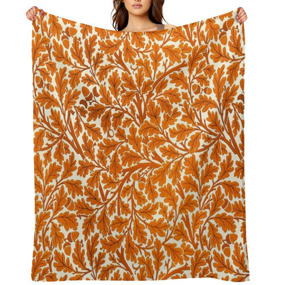 William Morris Oak Leaves, Rust Orange And Cream Gift-ready Throw Blanket