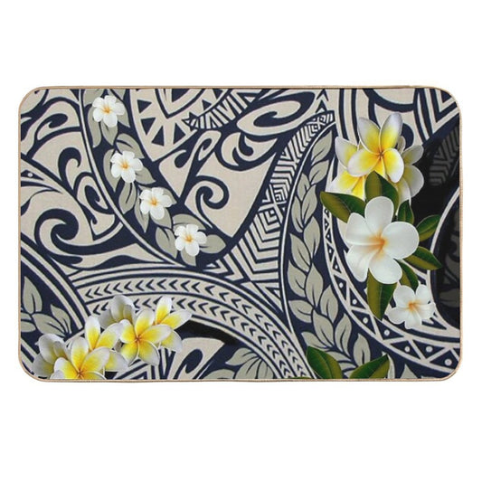 Traditional Hawaiian Tapa And Plumeria  Easy Maintenance Bath Mat