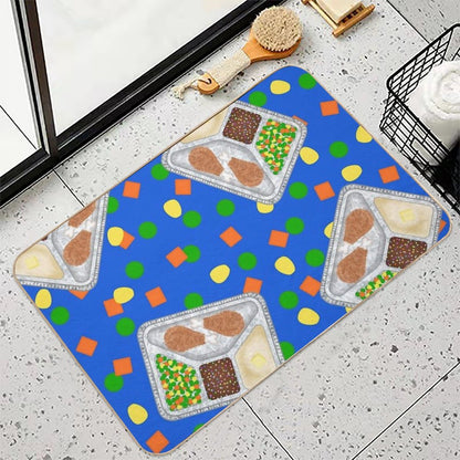 Retro 80’s TV Dinner Tray Food Fried Chicken Peas Corn Carrots On Blue  Anti-Trip Bath Mat