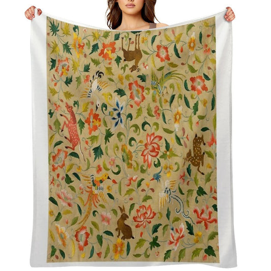 Vintage Animal Antique Horse Bird Deer Rabbit Machine-washable Throw Blanket