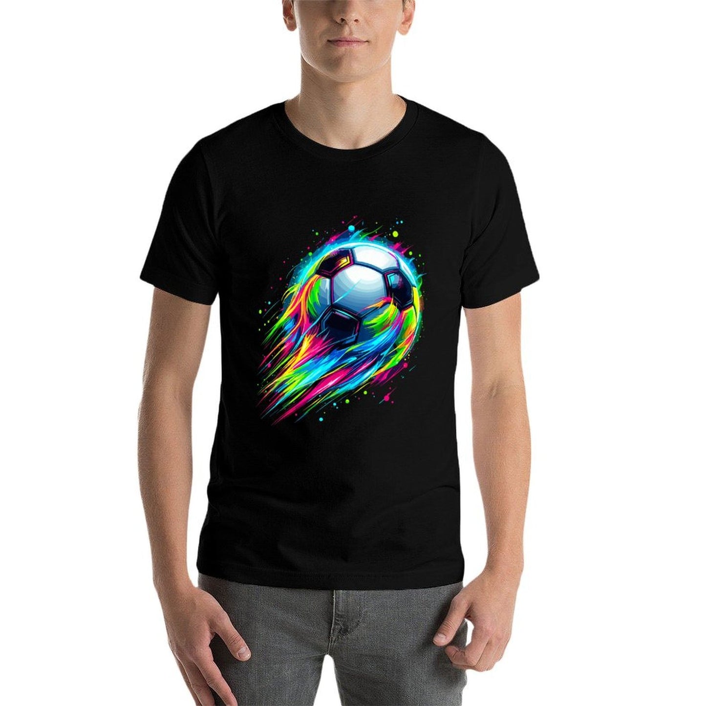 Soccer Colorful Tie Dye Soccer Ball  Ribbed Collar T-Shirt