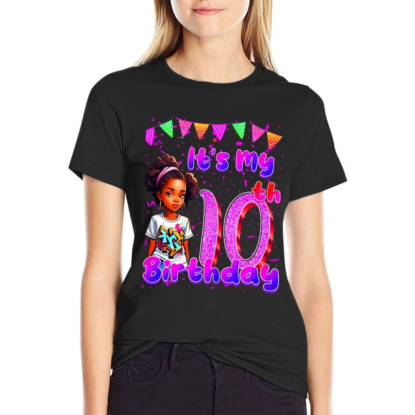 Its My 10th Birthday African American Black Girl 10 Year Old  Polyester Blend T-Shirt