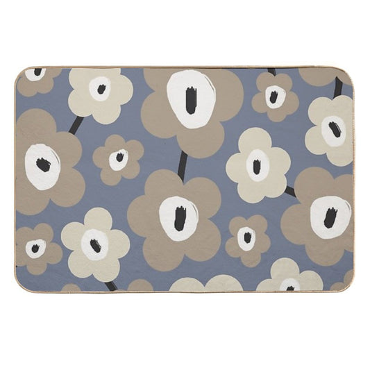 Unique Scandinavian Floral Pattern in Gray, Blue And Beige  Odorless Bath Mat