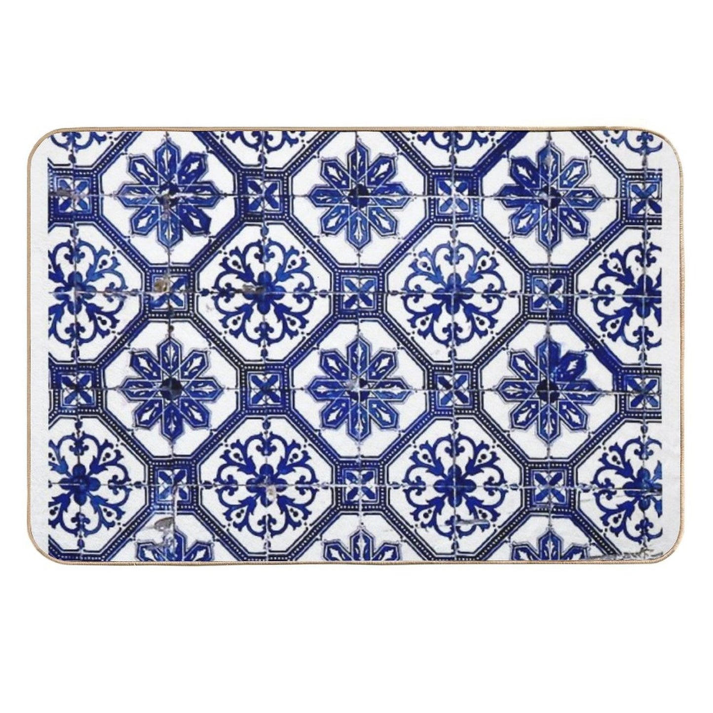 Blue And White Portuguese Tile  Absorbent Bath Mat