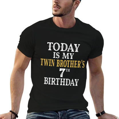 Today Is My Twin Brother's 7th Birthday Party 7 Years Old  Ribbed Collar T-Shirt