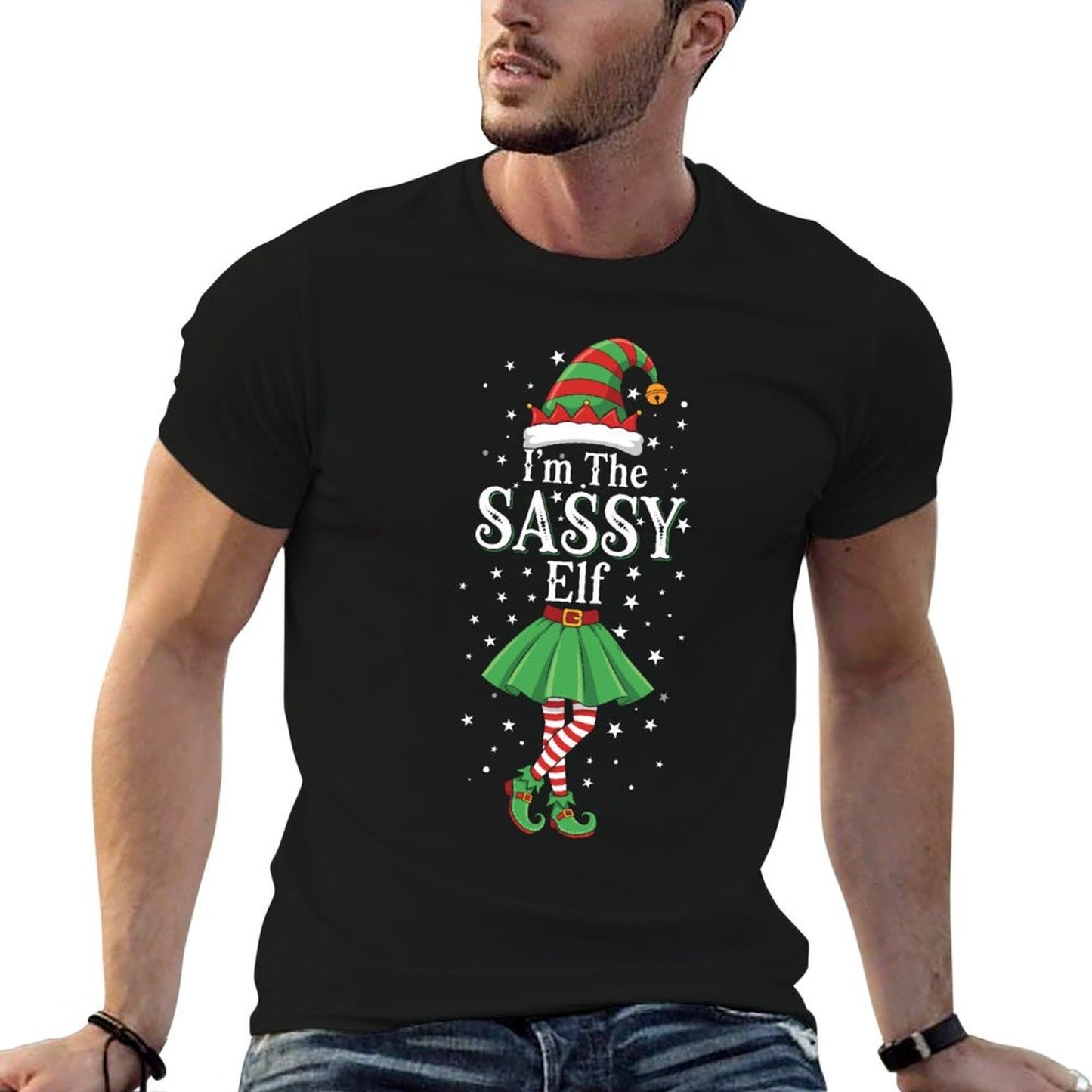 Xmas Family Matching Women Girls Mom The Sassy Elf Christmas  Stretchy T-Shirt