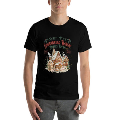 Retro Vintage North Pole Gingerbread Bakery Merry Christmas  Classic T-Shirt