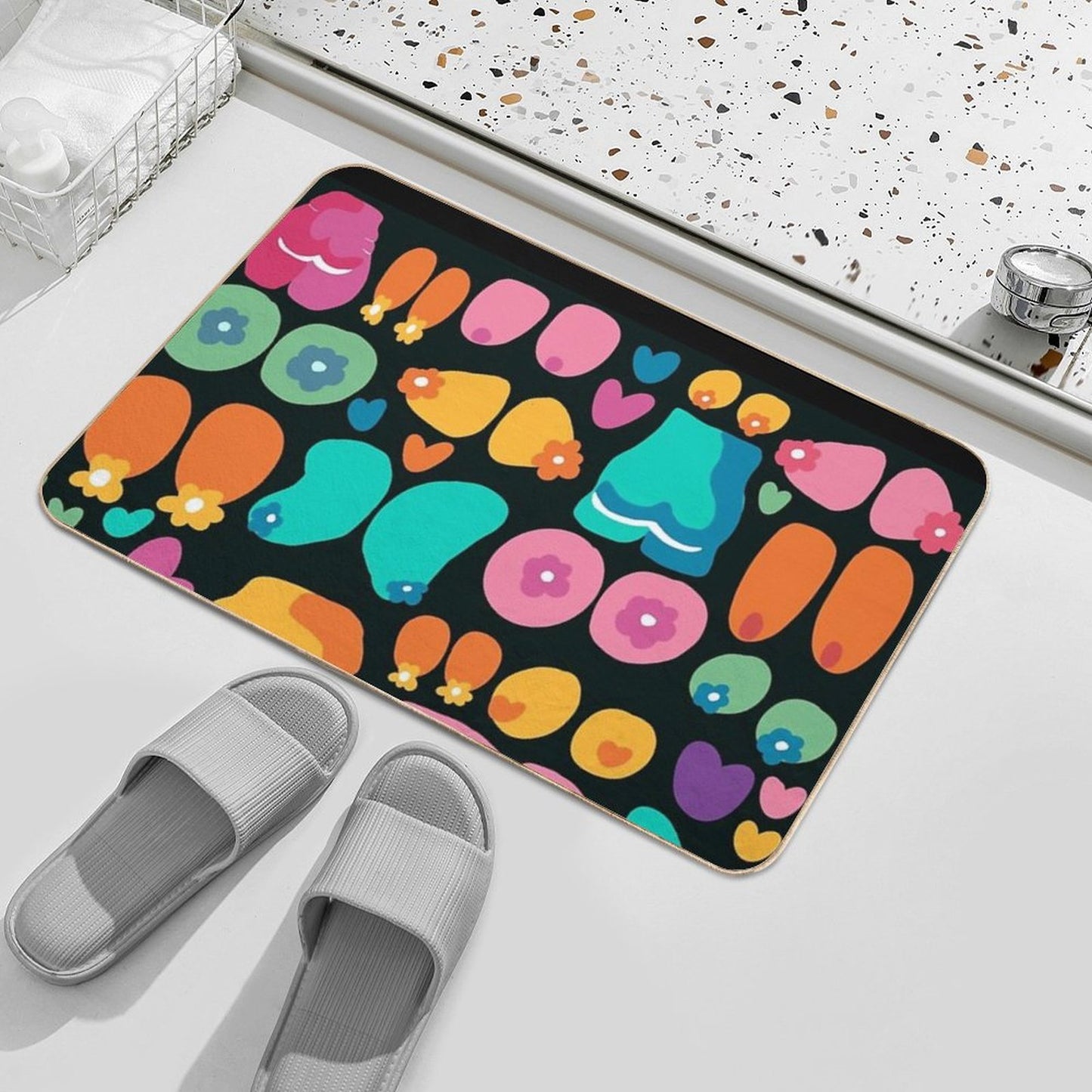 Boobs Pastel Nude Abstract Seamless Pattern Black  Non-Slip Bath Mat