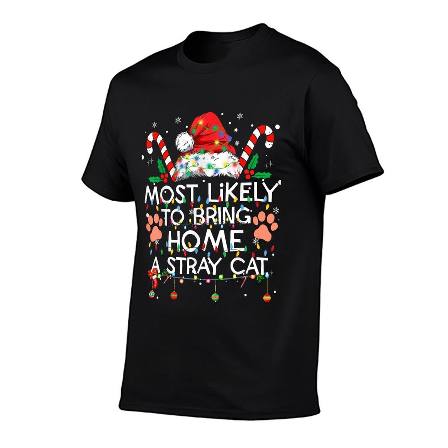 Most Likely To Bring Home A Stray Cat Matching Christmas PJ  Ribbed Collar T-Shirt