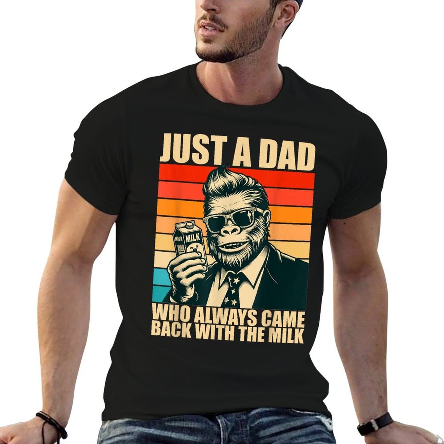 Just A Dad Who Always Came Back With The Milk Bigfoot Papa  Polyester Blend T-Shirt