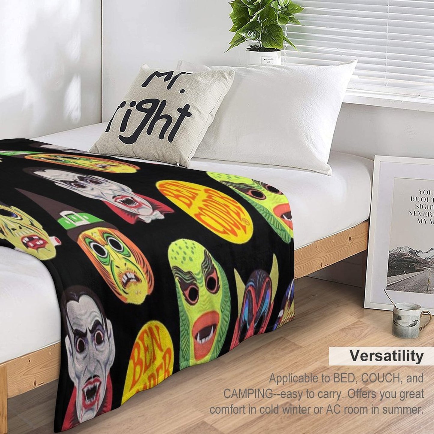 Vintage Halloween Masks Eco-conscious Throw Blanket