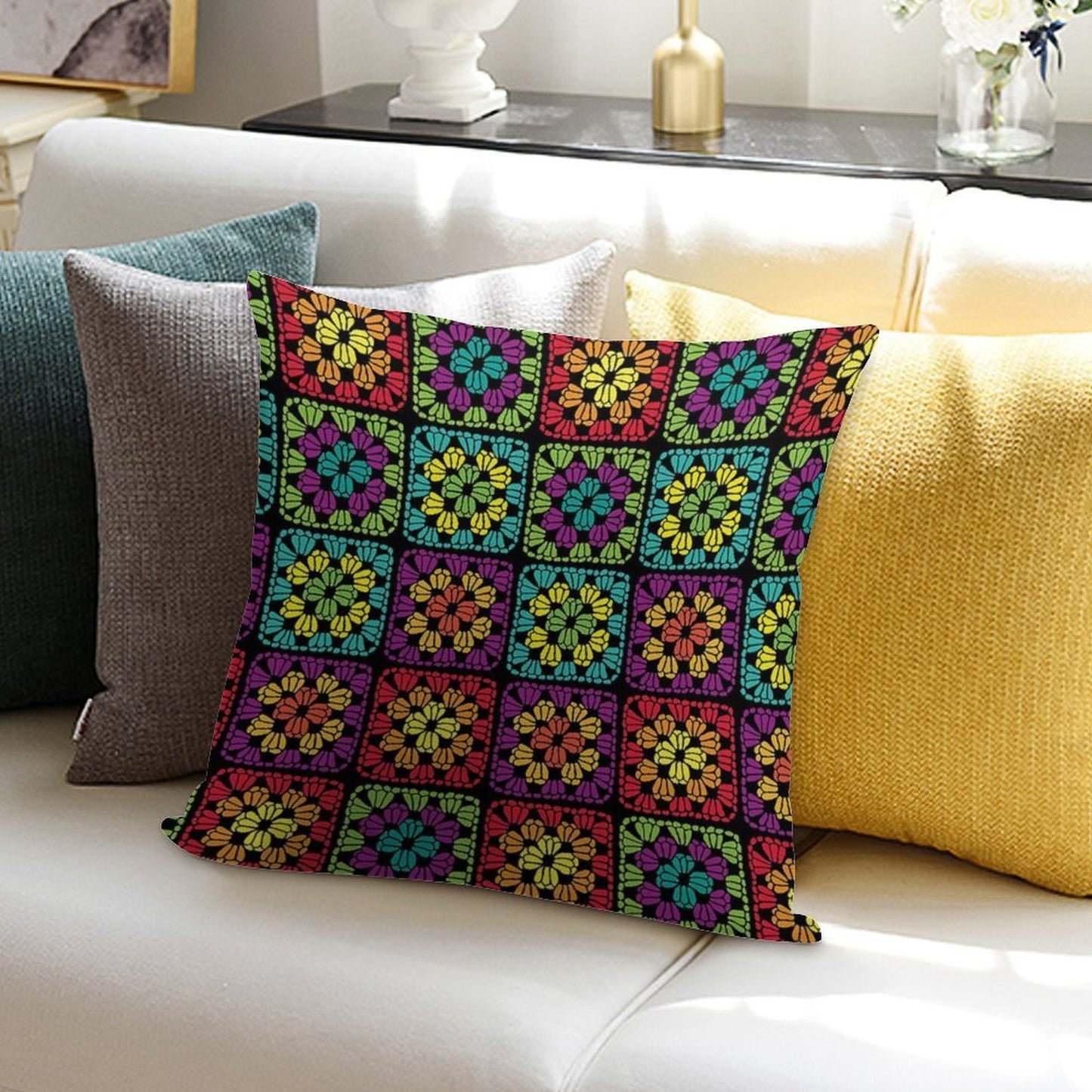Crochet Granny Square Yarn Pattern Soft Skin-Friendly Throw Pillow