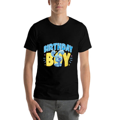 Blue's Clues & You Birthday Boy Blue Big Chest Text Logo  High-quality Stitching T-Shirt